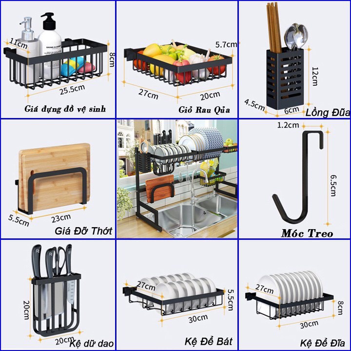 FREESHIP Kệ Để Bát Đĩa Trên Chậu Rửa Thông Minh 1 Tầng 2 Tầng Đa Năng dài 85cm - Siêu Tiện Ích