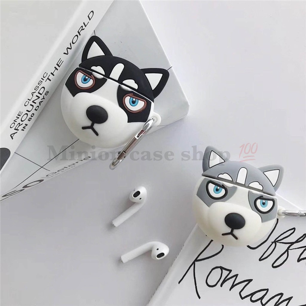 Ốp case Airpods 1/2, Airpods Pro Husky silicon 3d cao cấp