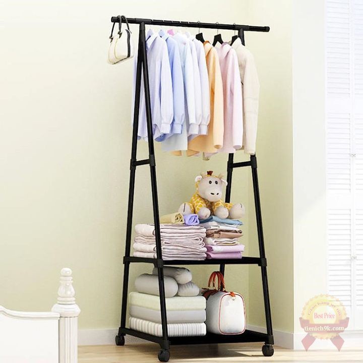 Kệ để đồ có bánh xe di động chữ A đa năng treo quần áo giày dép mũ nón