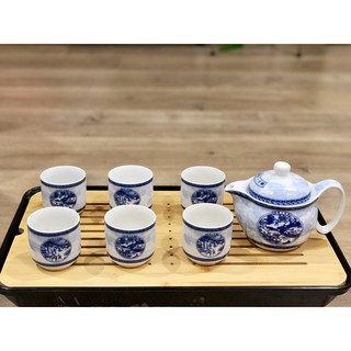 Bộ ấm trà nhân trần hoặc thảo mộc họa tiết "Thanh Minh thượng hà đồ"