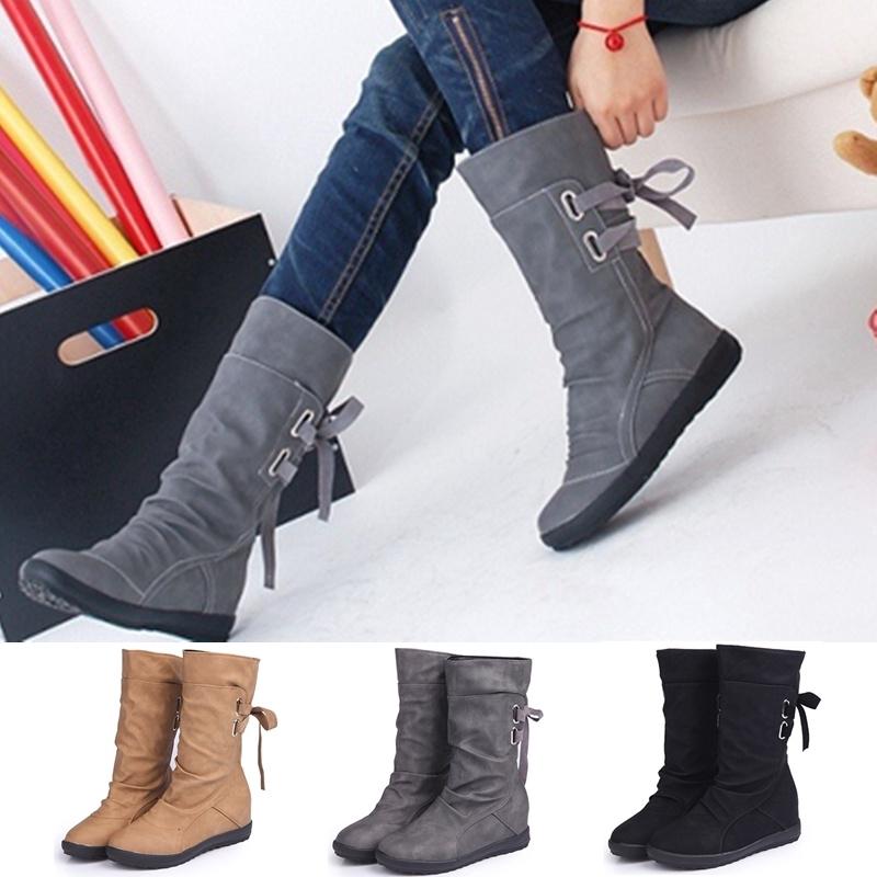 Giày boot nữ đế bệt cổ ngắn thời trang