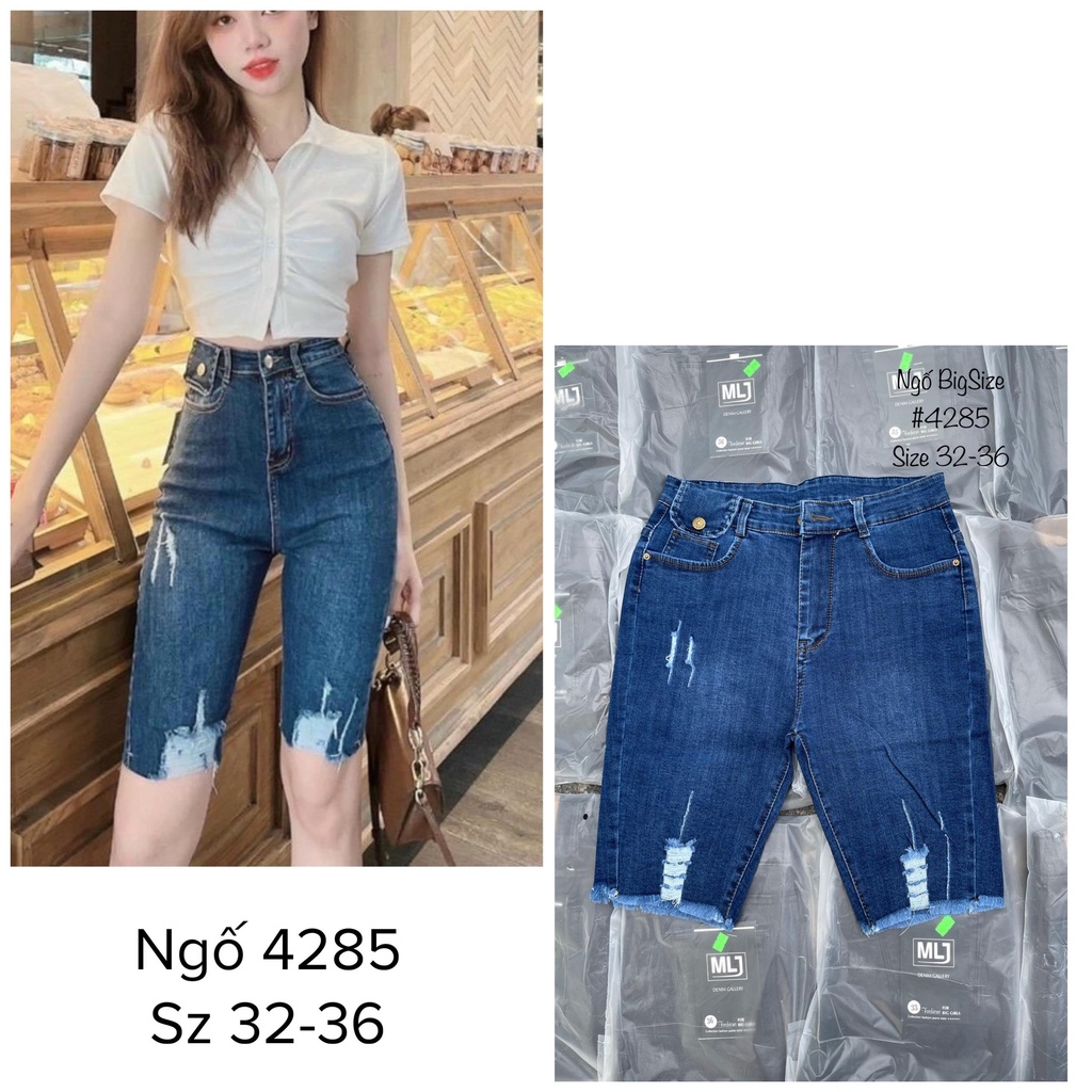 [Bigsize] Quần Jean Lửng Gối Nữ Hàng Co Giãn Mạnh Màu Xám Mẫu Rách