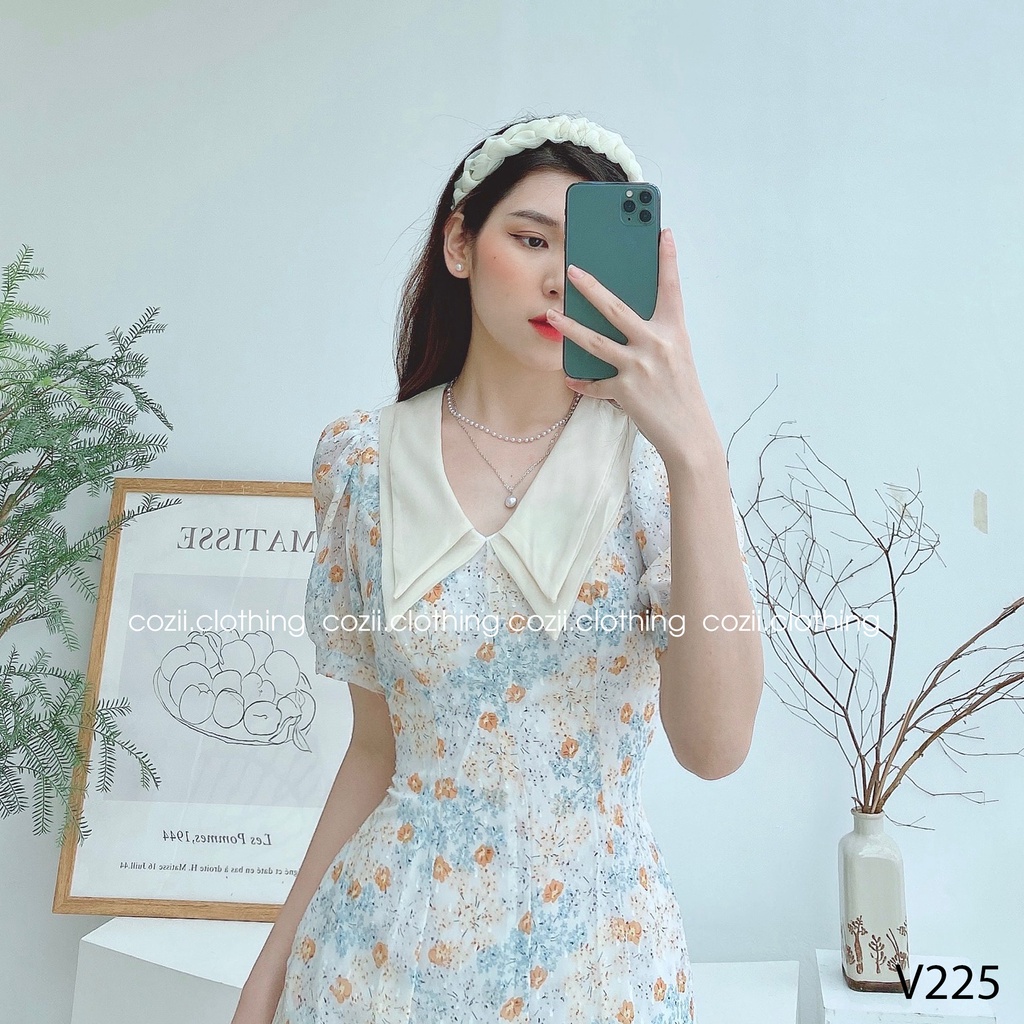 Váy Tơ Lụa Phối Cổ Bèo Phong Cách Hàn Quốc V225 | BigBuy360 - bigbuy360.vn