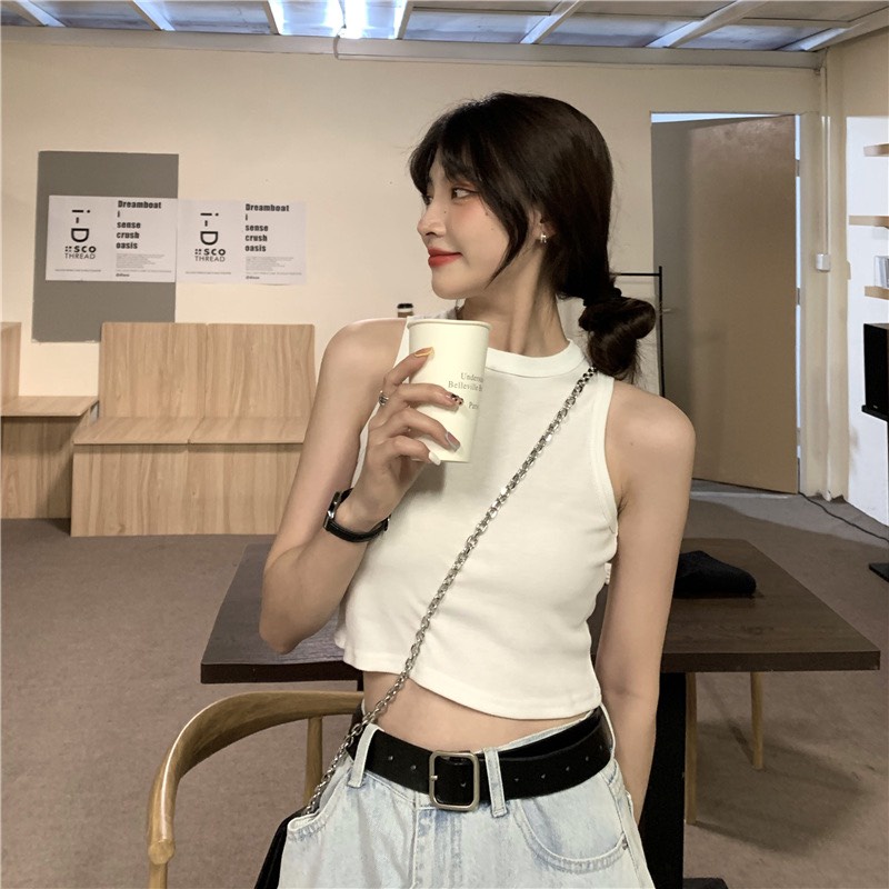 Áo croptop ba lỗ cổ cao Kanimi - áo thun ba lỗ cao cổ nữ phong cách Ulzzang