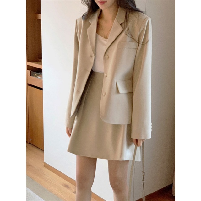 Áo khoác blazer cổ chữ v/ váy lưng cao phong cách retro mới mẫu 45278 | BigBuy360 - bigbuy360.vn