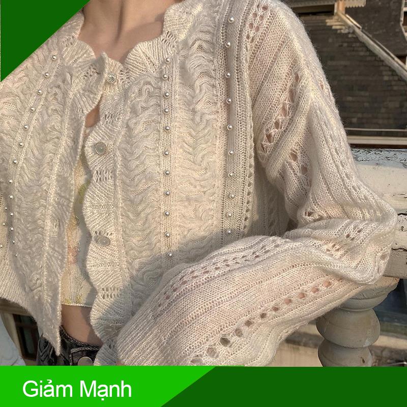 (Giảm Mạnh) Áo khoác cardigan dệt kim mỏng chống nắng đính hạt phong cách hoài cổ thời trang