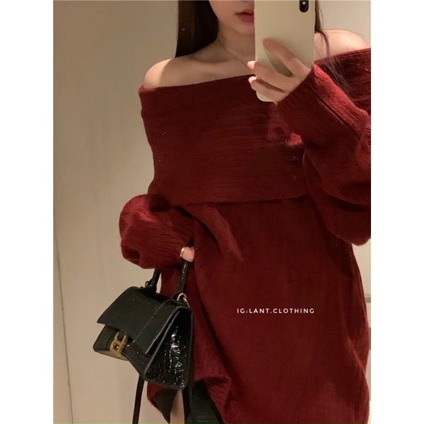 Váy trễ vai len mặc 2 kiểu noel tết