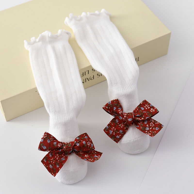 [Hàng Có Sẵn] Vớ Cotton Trơn Dài Qua Gối Đính Nơ Phong Cách Công Chúa Ngọt Ngào Cho Bé Gái