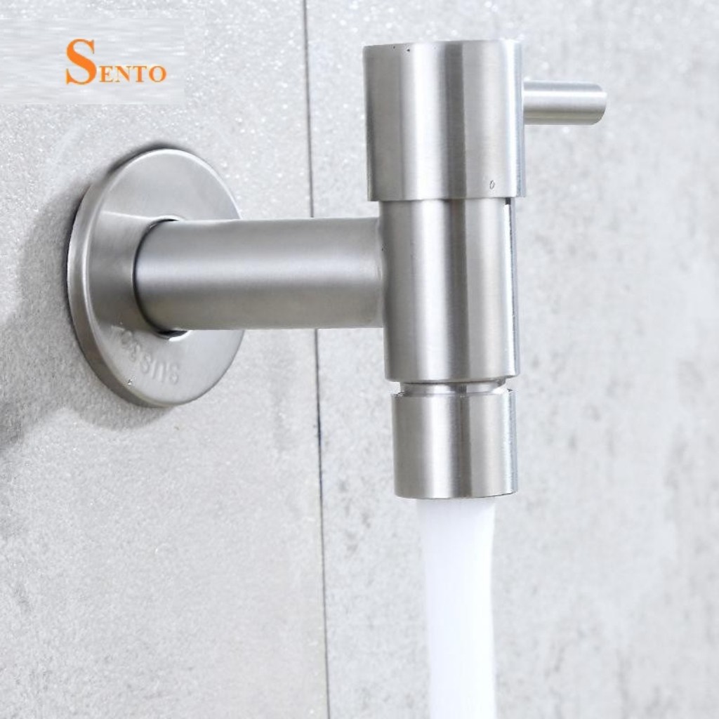 Vòi Nước, Vòi Hồ Vòi Xả Lạnh Gắn Tường SENTO Chất Liệu Inox 304 Có Lưới Tạo Bọt Chống Bắn