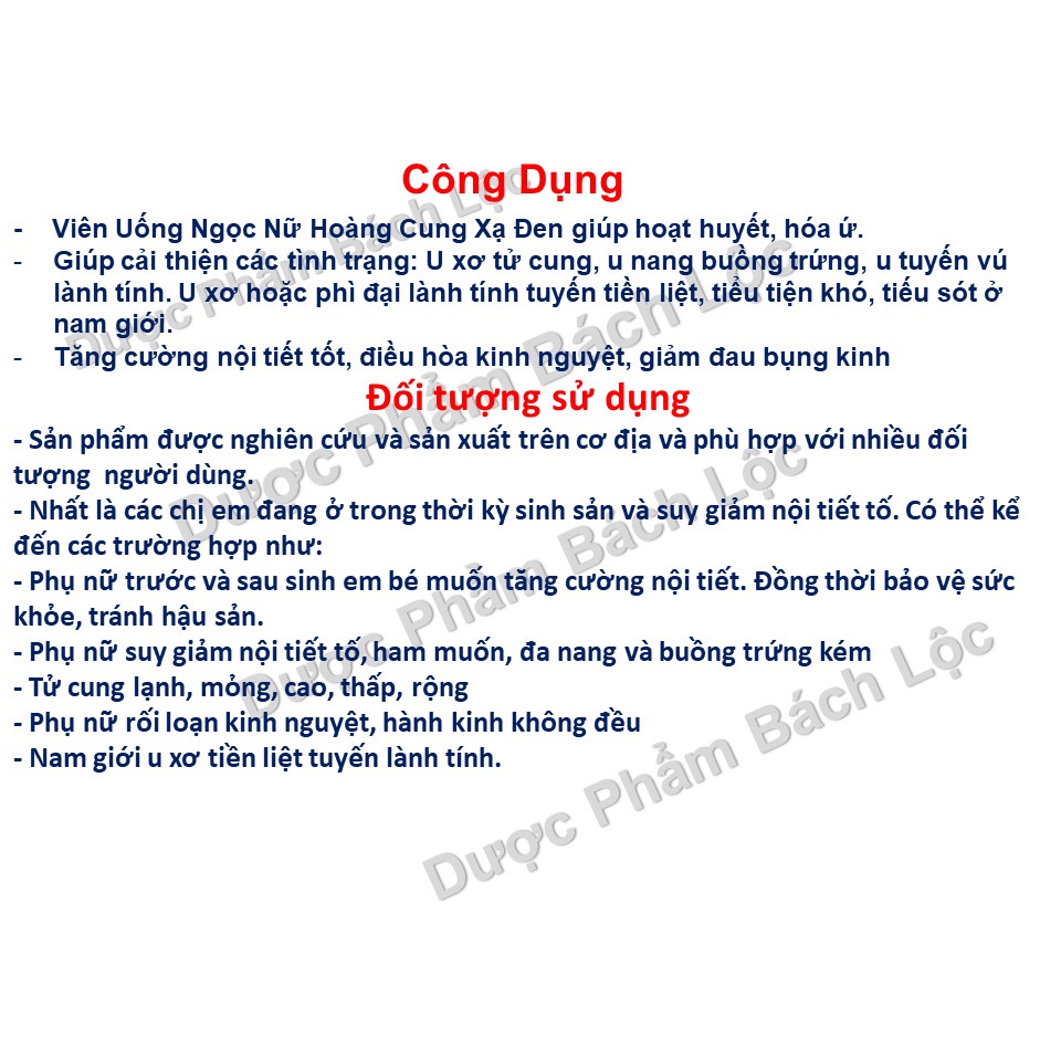 Viên Uống Ngọc Nữ Hoàng Cung Xạ Đen Giúp hạn chế sự phát triển của u xơ lành tính tử cung, u xơ lành tính tuyết vú ở nữ