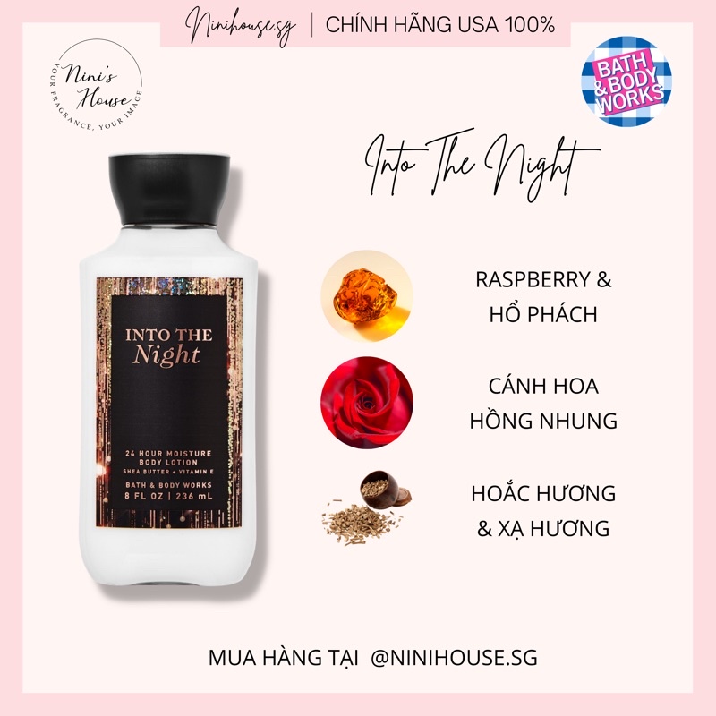 [Hàng Mỹ] Lotion dưỡng thể mùi Into The Night 236ml - Bath and Body Works