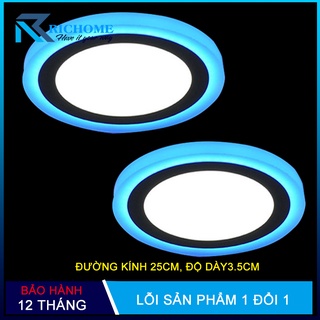 Bộ 2 Đèn ốp trần, đèn led ốp trần nổi 24w tròn 2 màu 3 chế độ  thay đổi ánh sáng theo mỗi lần bật tắt công tắc chính