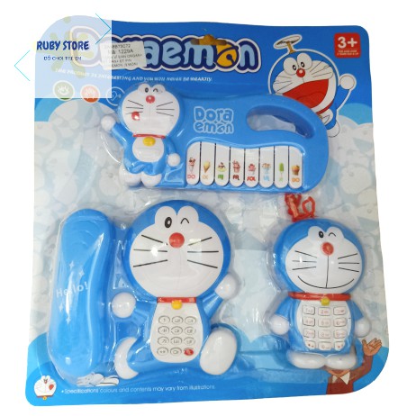 THIÊN TÀI ÂM NHẠC - VỈ 3 MÓN ĐÀN VÀ ĐIỆN THOẠI HOẠT HÌNH DORAEMON (Dùng pin)