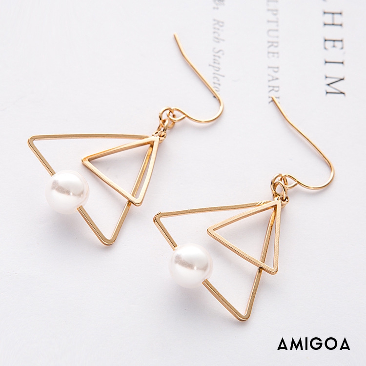 Khuyên tai hình tam giác nhỏ mạ bạc 925 thời trang Hàn Quốc thanh lịch