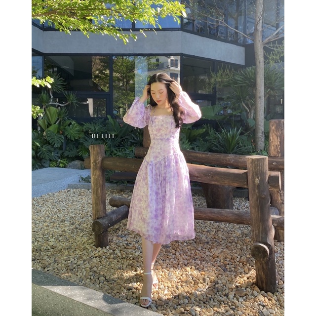 Váy voan hoa dài thướt tha Delili