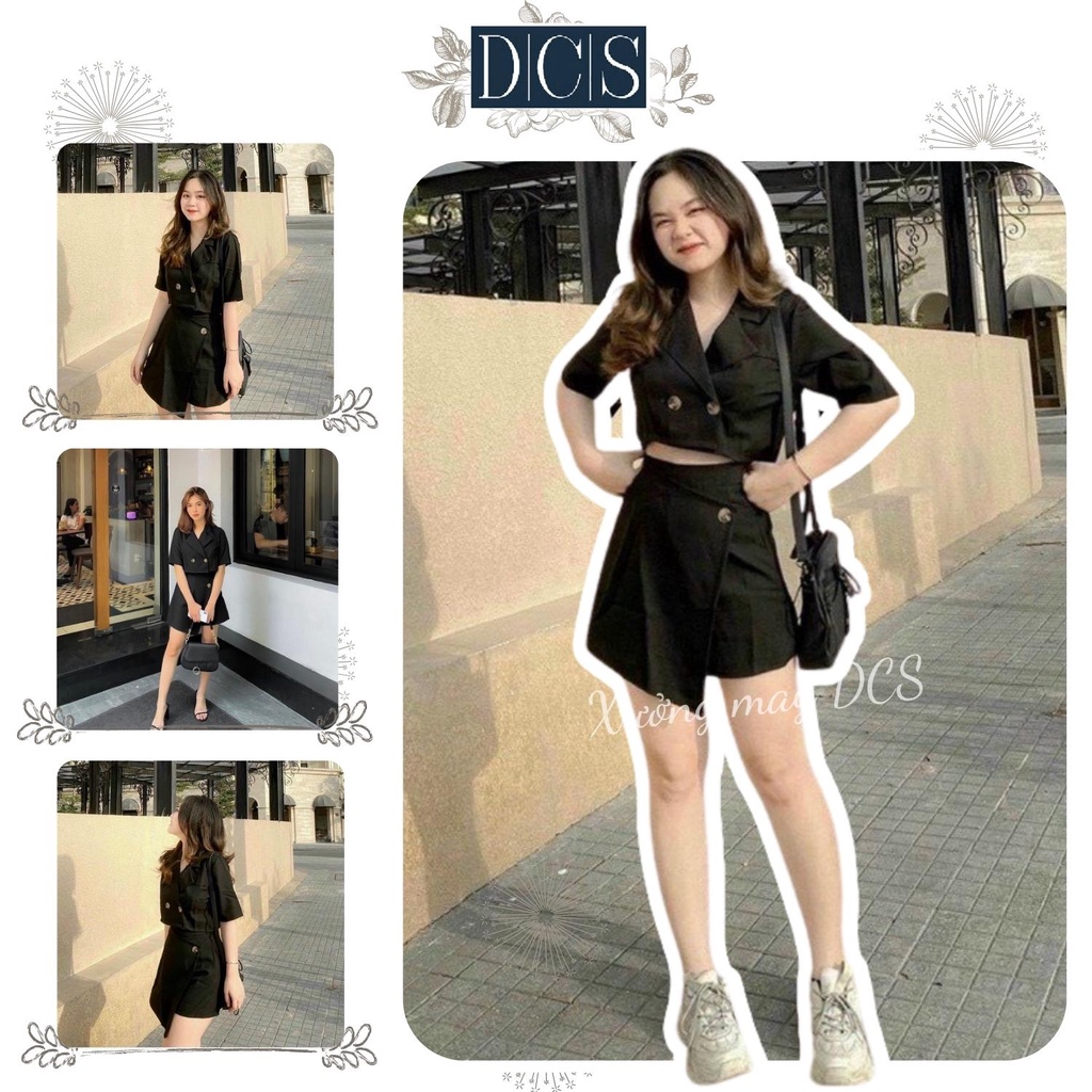 Set áo blazer cộc tay form rộng kèm quần giả váy ulzzang style hàn quốc mặc đi làm đi chơi Xưởng May DCS