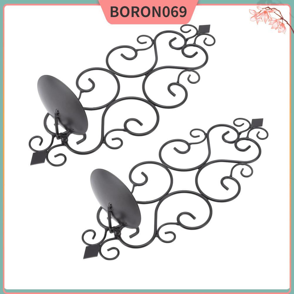 Boron069 2 cái Giá đỡ nến Phong cách cổ điển tinh tế Màu đen treo tường bằng sắt Chân cho phòng khách Hành lang ngủ