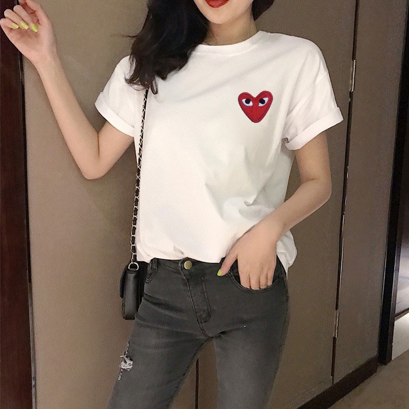 Áo Thun Nữ Tay Ngắn Cổ Tròn Vải Cao Cấp Mềm Mát Icon Trái Tim Hot Trend - MSP T08