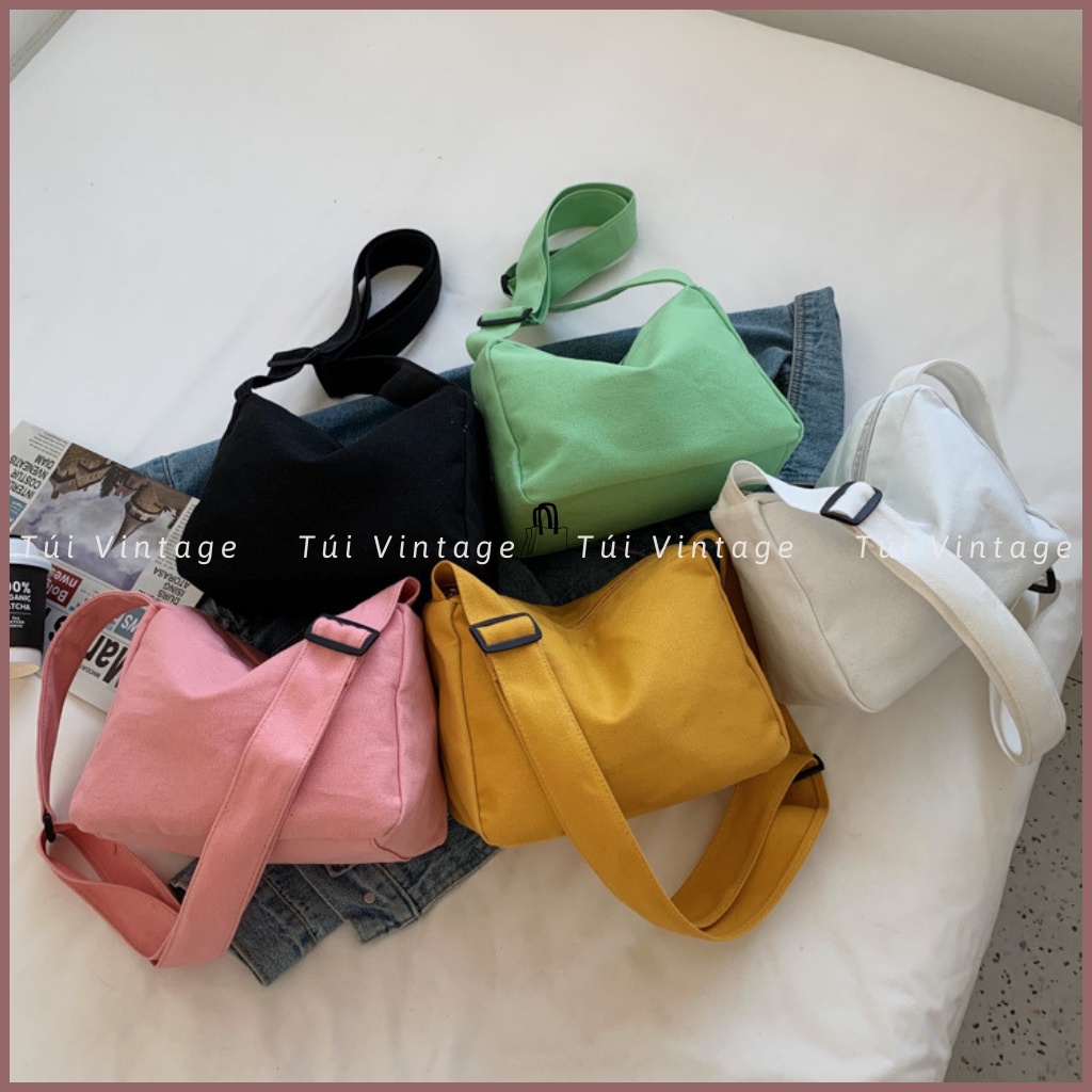 Túi Vải Đeo Chéo Canvas Hình Hộp Cỡ Nhỏ Trơn Thời Trang Nam Nữ Hot 2023 Túi Vintage