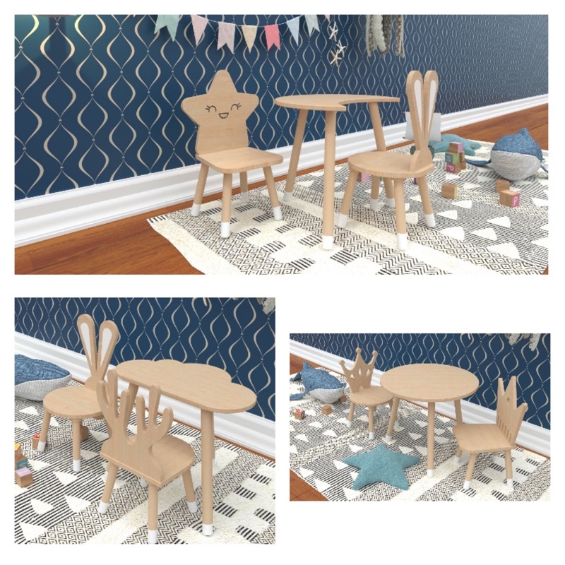 Bộ bàn ghế gỗ Montessori trẻ em, học tập cho bé.