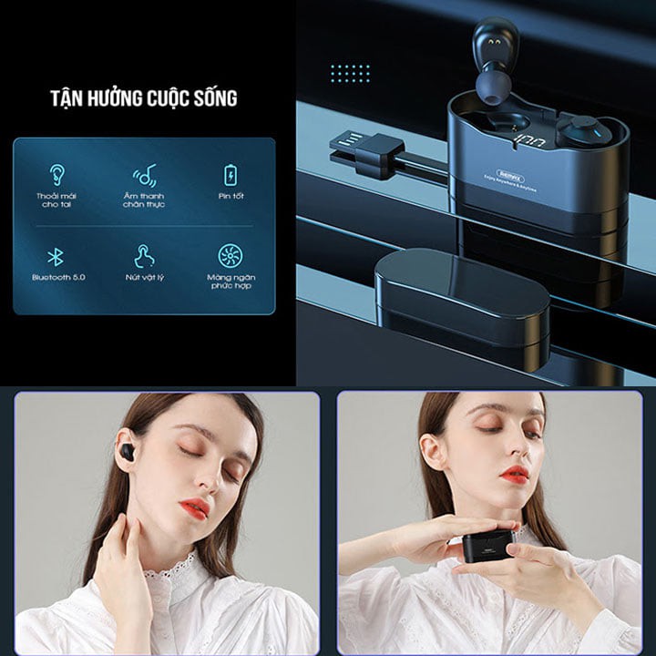 Tai Nghe Bluetooth Truewireless Remax TWS-22 tích hợp màn hình LED hiển thị pin