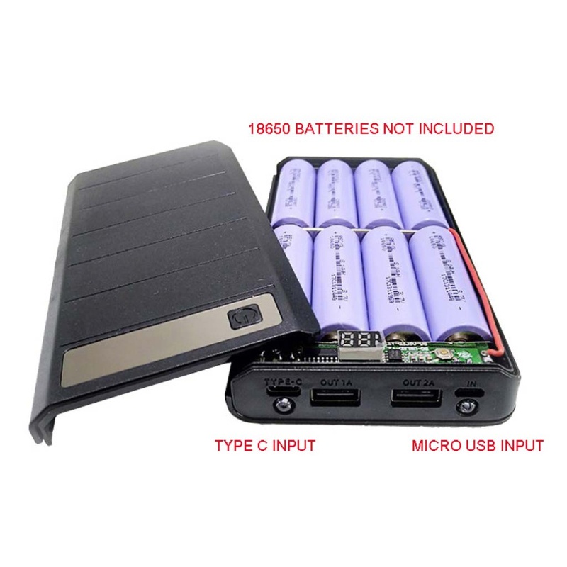 Vỏ Hộp Đựng Pin Sạc Dự Phòng 2 Cổng Usb Có Màn Hình Led Cho 8 Pin 18650