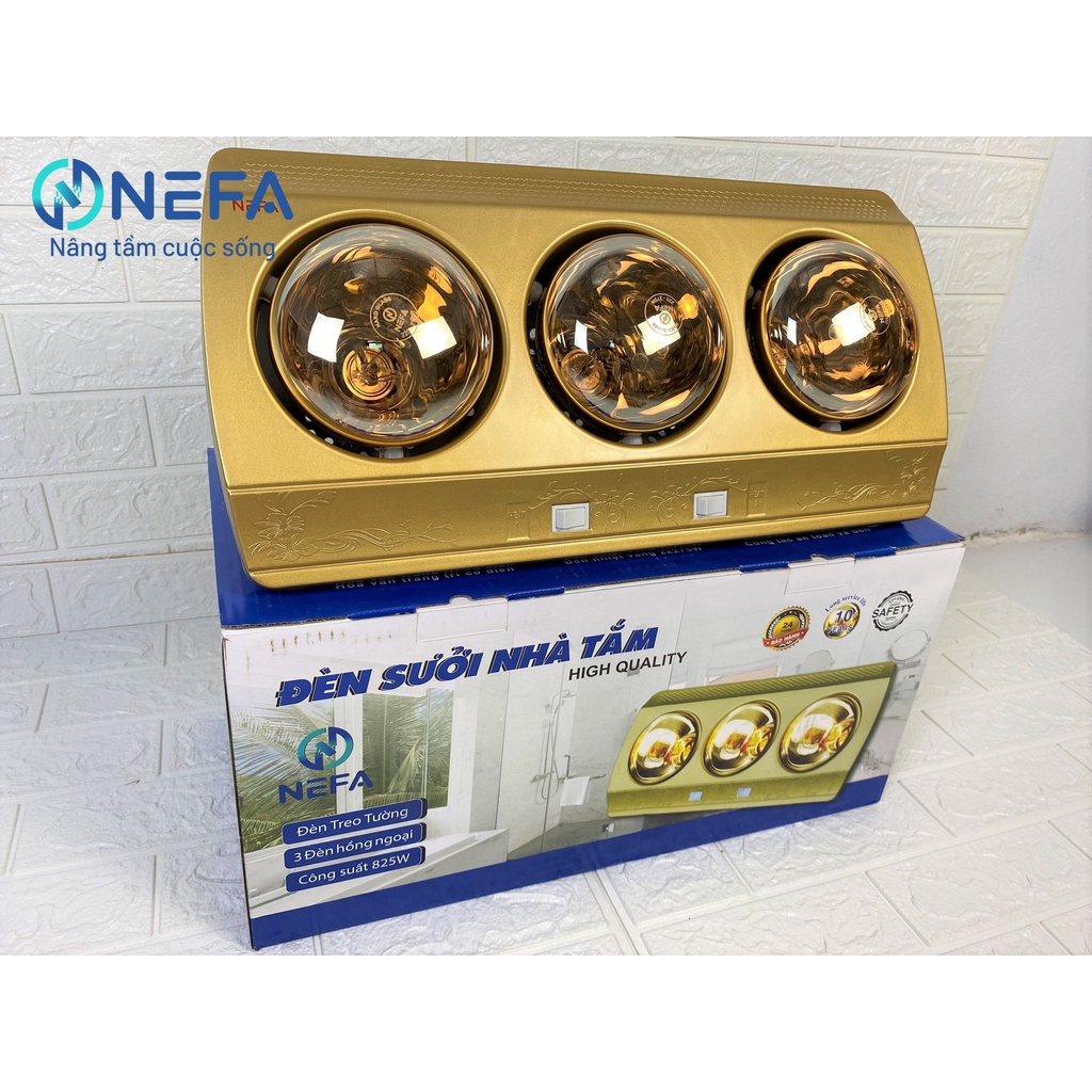 Đèn sưởi nhà tắm 3 bóng hồng ngoại NEFA NFS68-3, Bảo hành 24 tháng, An toàn chuyên dụng cho miền Bắc