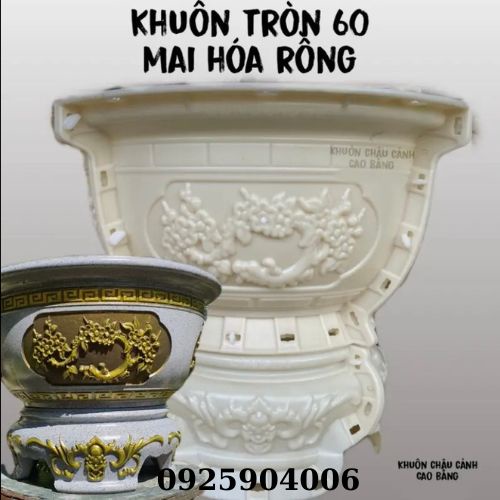 Khuôn đúc chậu cảnh Tròn 60 Mẫu MỚI hoạ tiết Cây Tùng kết hợp Chân Đôn, Nhựa ABS, Dùng làm chậu cây cảnh bonsai