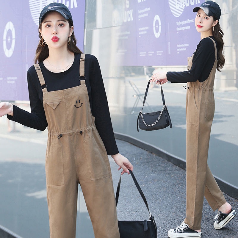 [Qianyi] 2022 new western style khaki suspender pants women's slimming spring and autumn straight pants age-reducing suspender two-piece suit | BigBuy360 - bigbuy360.vn