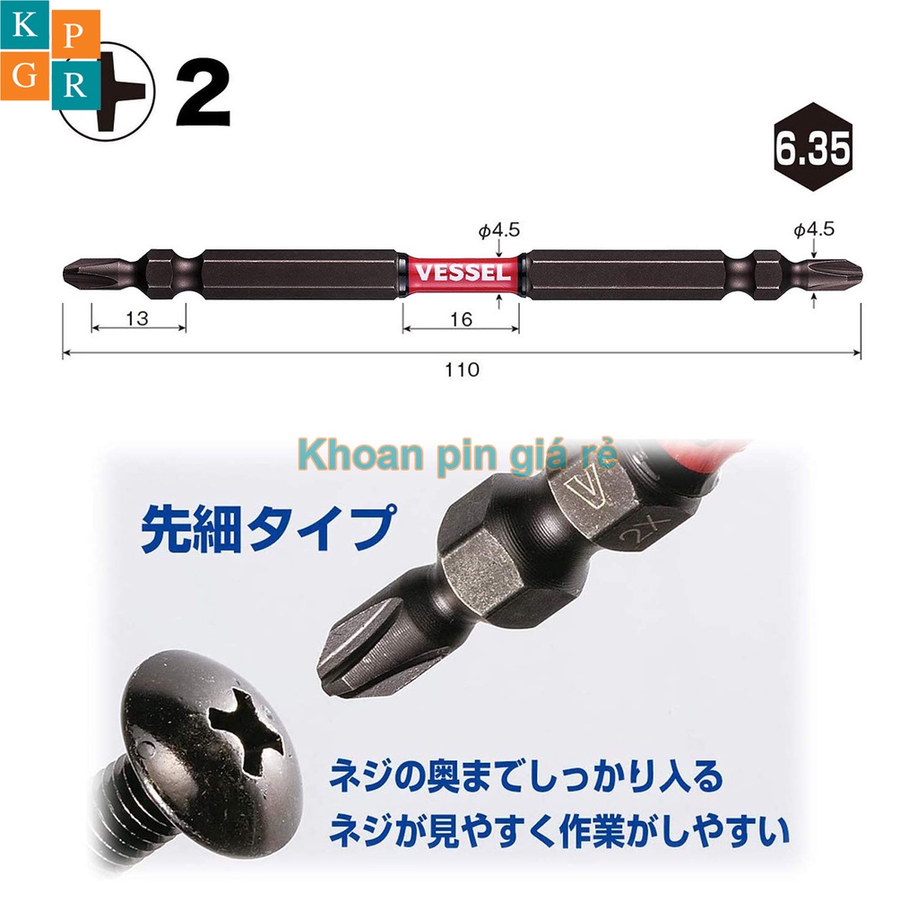 KPGRT Mũi vít 4 cạnh côn 2 đầu Vessel