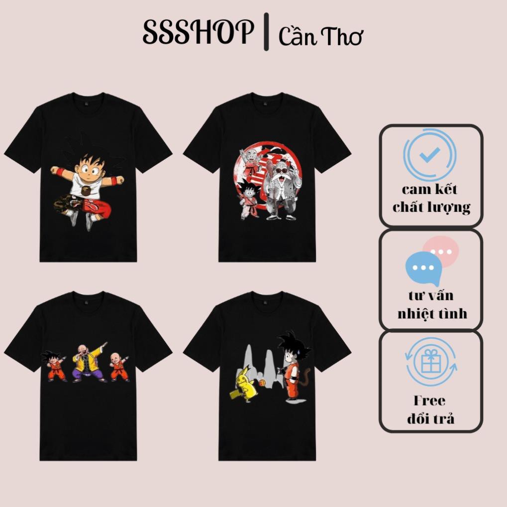 Áo phông bé trai và bé gái in hình 7 Viên Ngọc Rồng, Áo cotton xịn co giãn 4 chiều cổ tròn cột tay SSShop