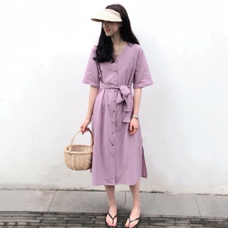Váy ulzzang tím order cổ V
