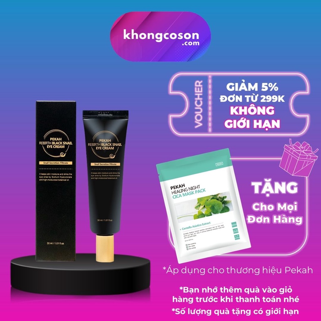 Kem Dưỡng Mắt Ốc Sên Giảm Quầng Thâm Mắt PEKAH Rebirth Black Snail Eye Cream Hàn Quốc 30ml - Khongcoson