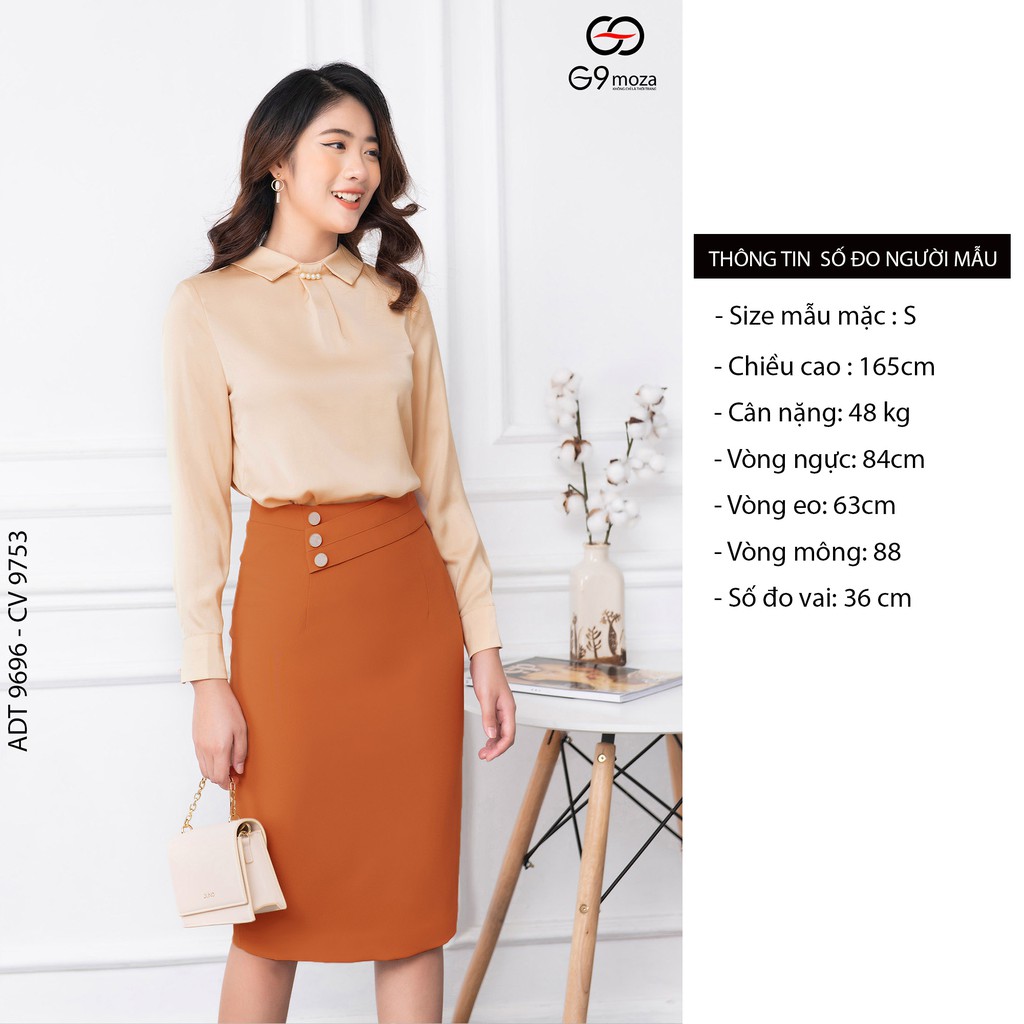 Áo tay dài màu be G9moza với chất liệu lụa hàn 9696