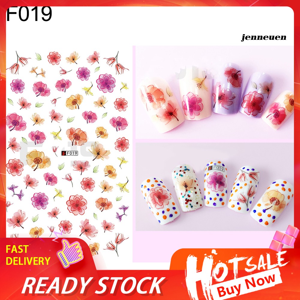 [Hàng mới về] Tấm Hình Dán Trang Trí Móng Tay Họa Tiết Hoa Và Bướm Xinh Xắn