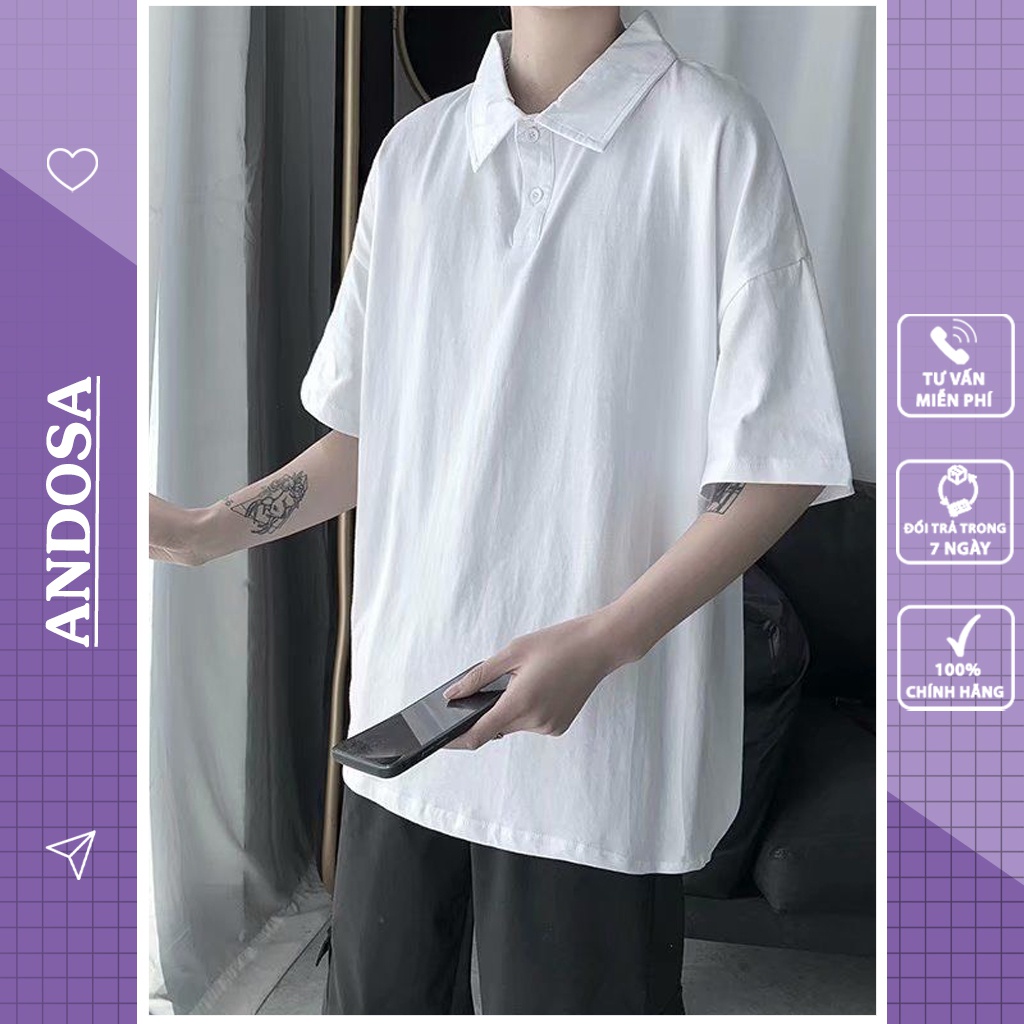 Áo polo trơn basic unisex nam nữ đẹp cổ bẻ form rộng tay lỡ hàng Quảng Châu ANDOSA PL05