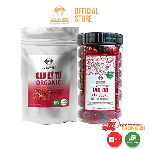 COMBO SIÊU TIẾT KIỆM - 1 Câu Kỷ Tử Loại Cao Cấp 100g &amp; 1 Táo Đỏ Tân Cương Dried Jujube DK Harvest 350g