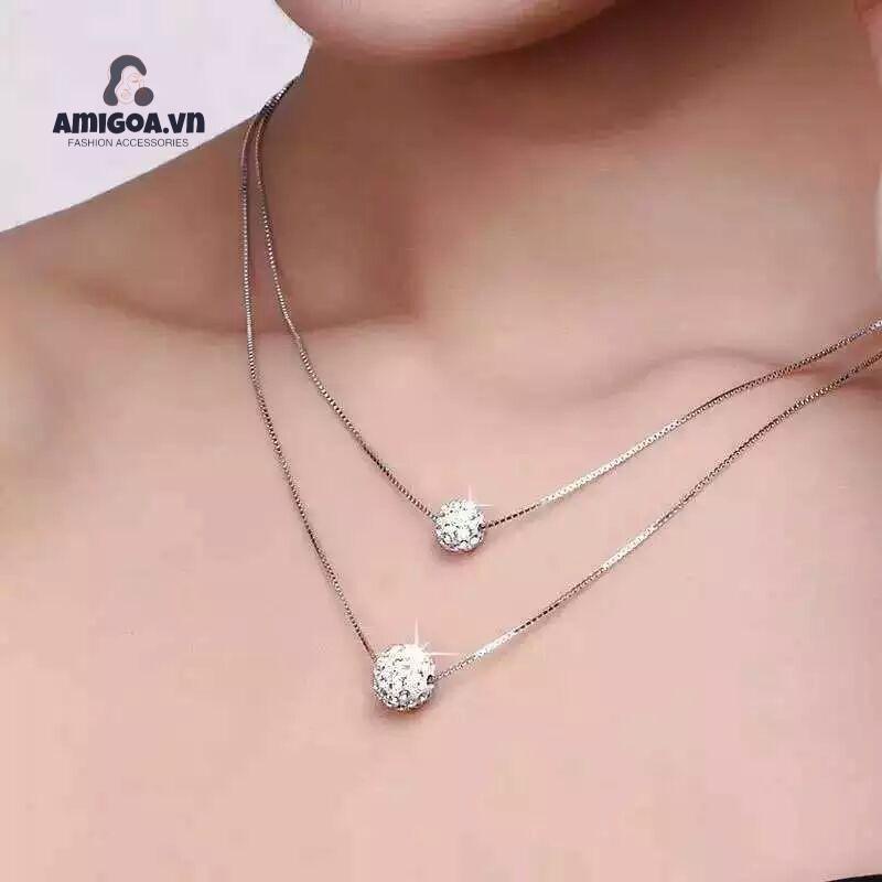 Vòng cổ Hai Lớp Đính Hạt Đơn Giản Cho Nữ