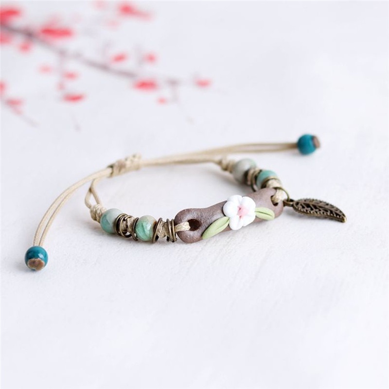 Vòng Đeo Tay Dây Đan Mặt Gốm Sứ Phong Cách Vintage Cá Tính