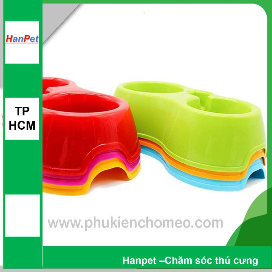 Hanpet.GV- 144- Bát nhựa đôi tự động ( không kèm bình) bát ăn/ uống chó mèo tự động có gen vặn chai