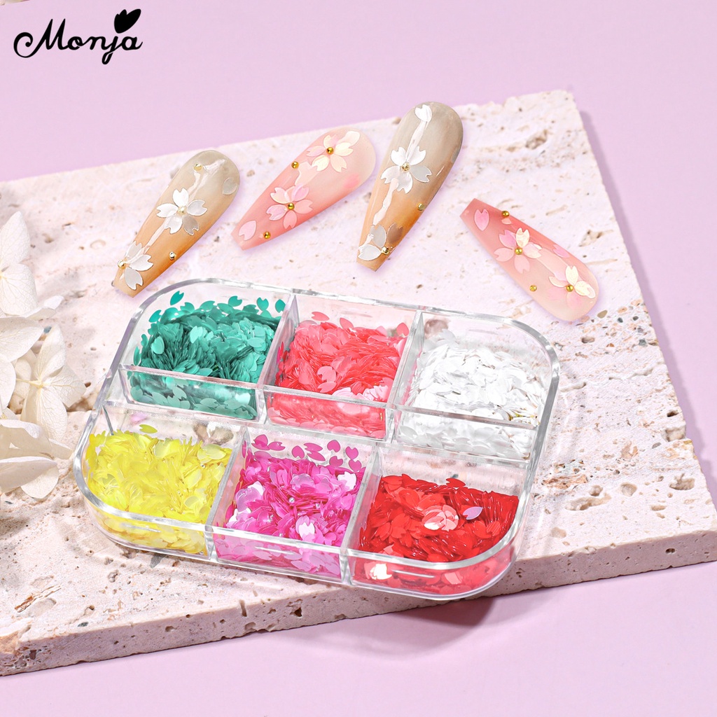 MONJA Miếng Dán Trang Trí Móng Tay Hình Hoa Anh Đào Đính Hạt Ngọc Trai Xinh Xắn