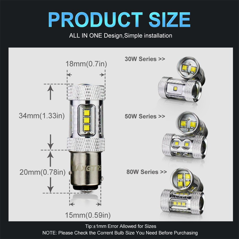 Set 2 Đèn LED MAXGTRS 30W 50W 80W S25 1157 BAY15D Cree Chip Led P21/5W Dùng Làm Đèn Báo Rẽ/Đèn Phanh Xe