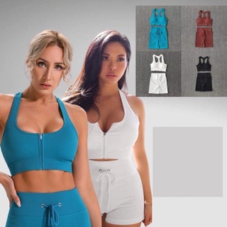 Set tập gym áo bra khoá kéo quần đùi thun gân SQC17