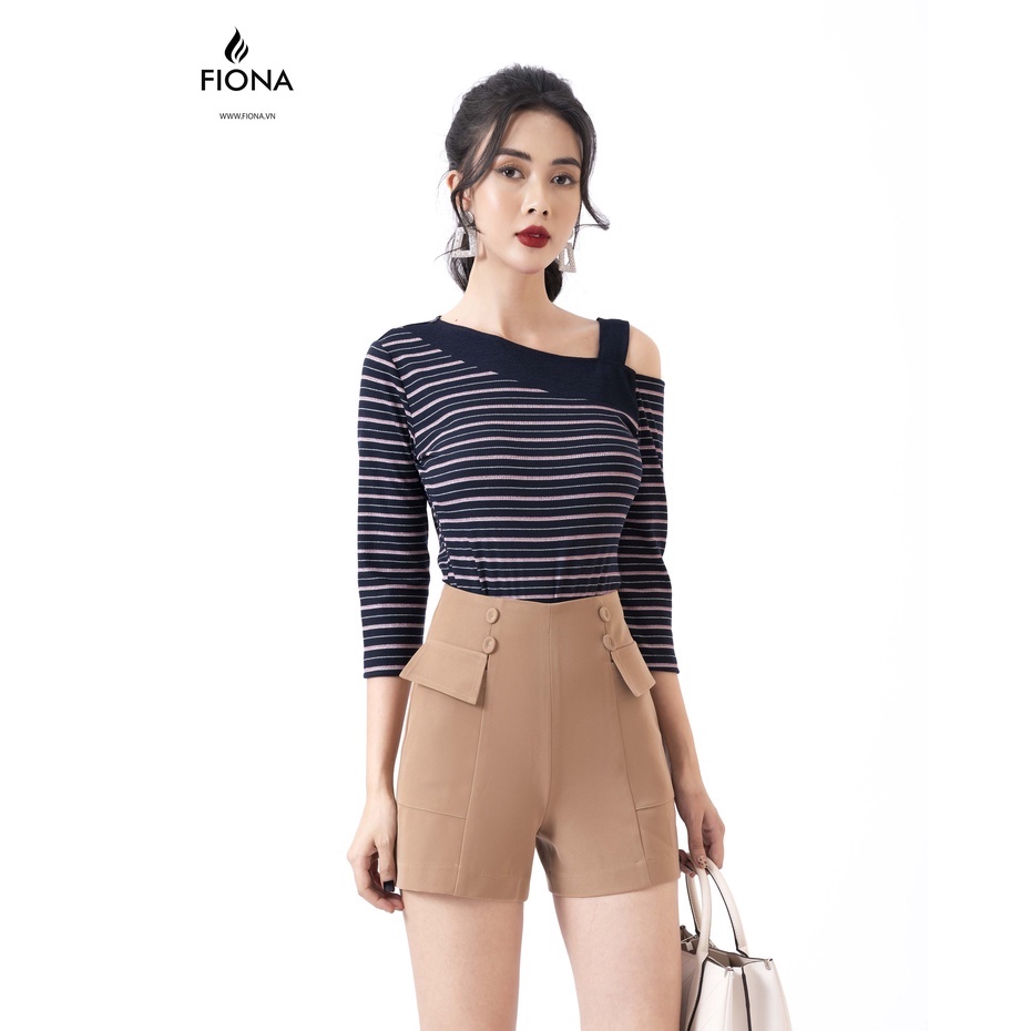 Áo thun cotton nữ dài tay FIONA. áo thun dài tay dáng ôm hở vai, phối cổ và thân trước F520693