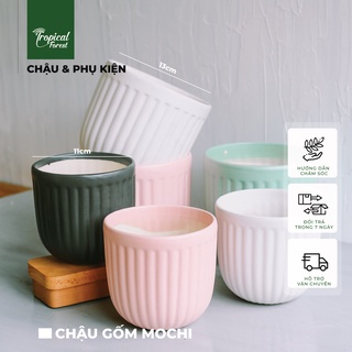 Chậu gốm để bàn hoạ tiết mochi tropical forest