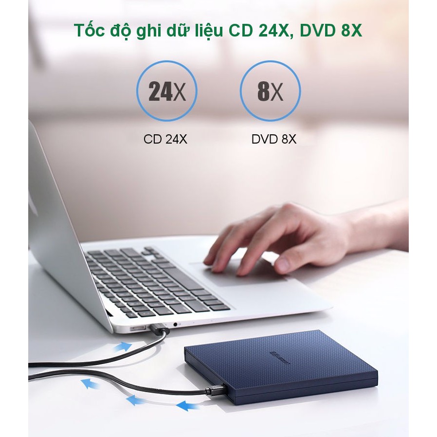 [Mã ELTECHZONE giảm 5% đơn 500K] Ổ đĩa quang DVD-RW Slim gắn ngoài hỗ trợ cổng USB 2.0 UGREEN CM138 40576