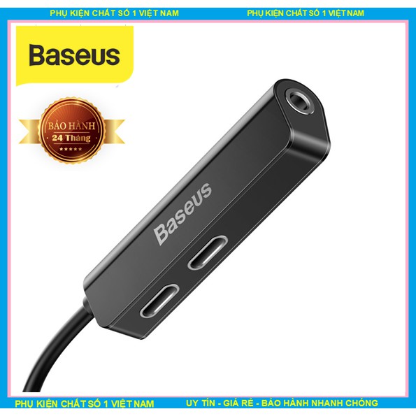 Bộ chuyển đổi cổng Lightning sang 2 Lightning + Audio  3.5mm Baseus L52 cho iPhone - Vừa sạc vừa nghe và đàm thoại nhạc
