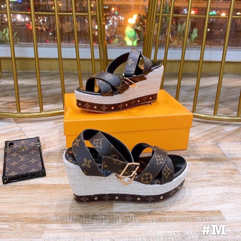 Sandal lv quai chéo đế xuồng cói fullbox