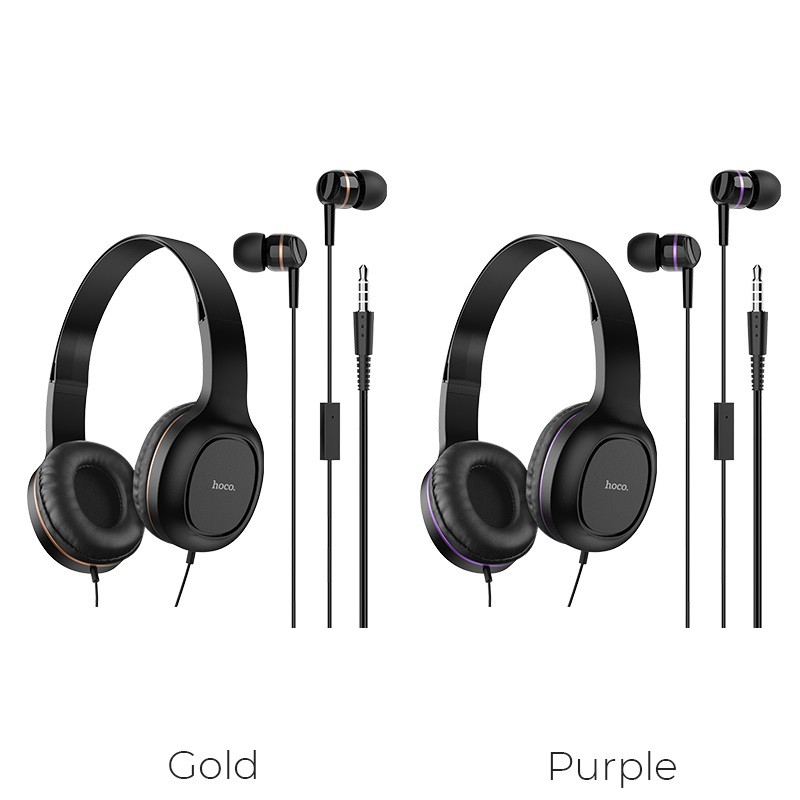 Tai nghe chụp tai Hoco W24 headphone nghe hay, tặng kèm tai nghe nhét tai 3.5 dây dài 1.2m - Chính hãng