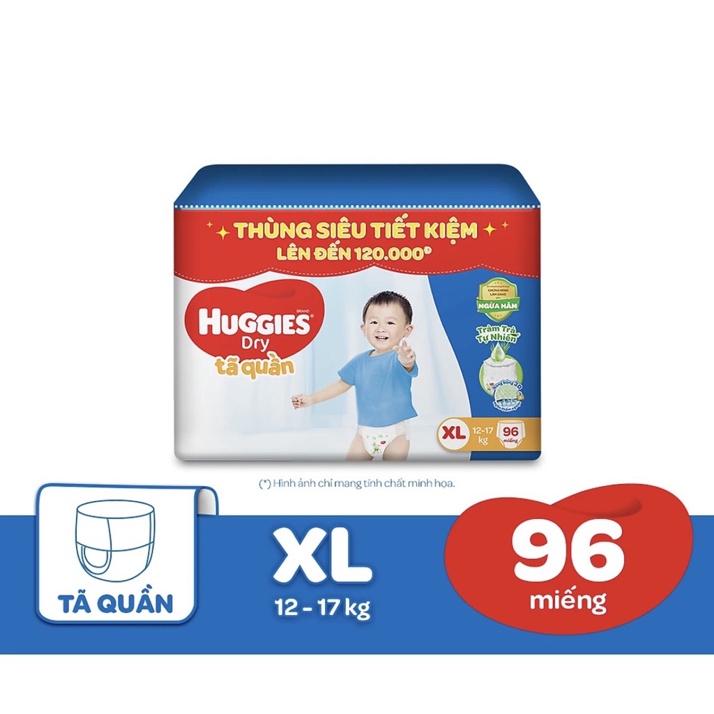 Thùng tã quần Huggies Tràm Trà M120/L108+6 miếng/XL96/XL88/XXL84 miếng